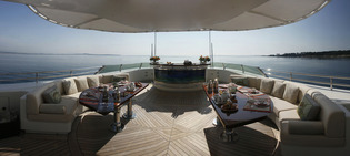 Top deck with bar & sun protected seating areas