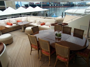 Upper aft deck, dining area for 8